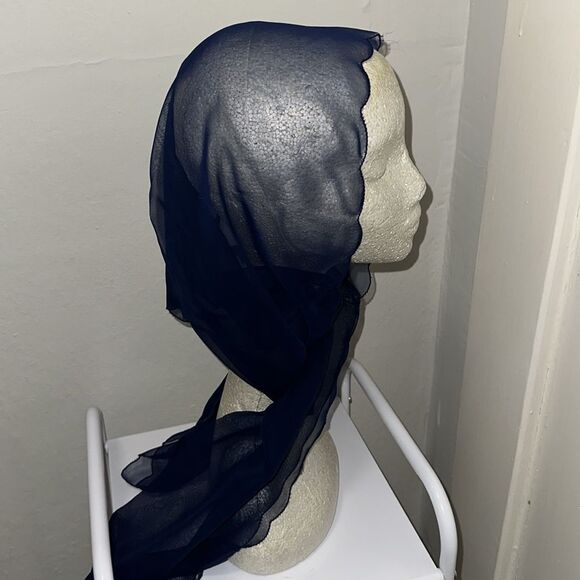 Vintage 50s/60s blue polyester head scarf - Picture 3 of 9